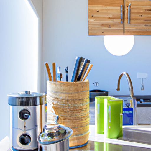 Eco-friendly kitchen with bamboo utensils and LED lights