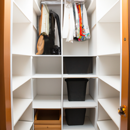 Open closet with storage compartments in New York apartment