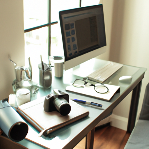 Organized home office desk in a New York apartment