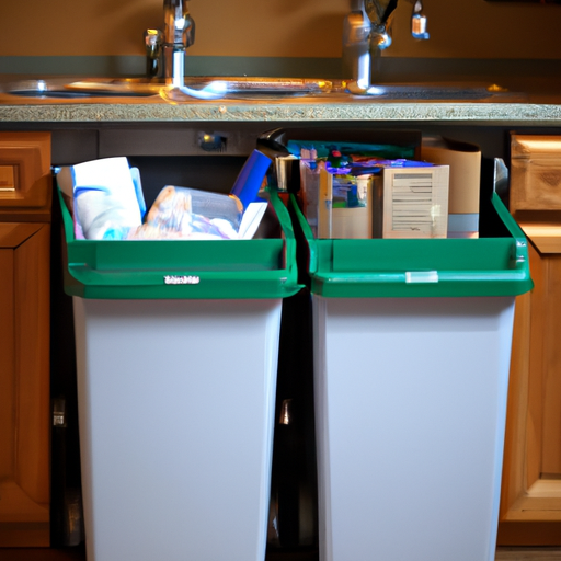 Home recycling bins for paper, plastic, glass, and metals