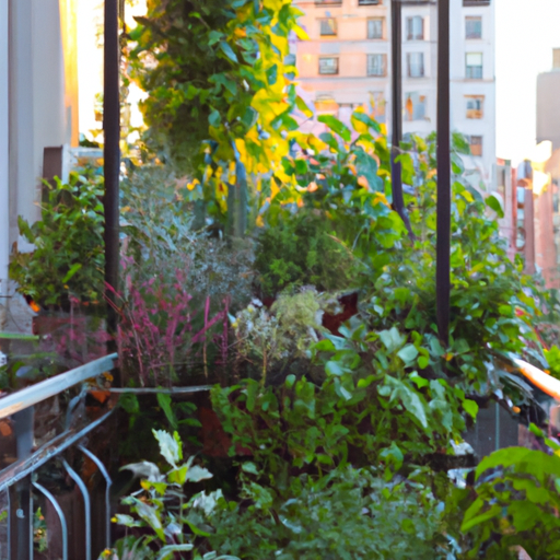 Urban balcony garden with vertical plant arrangements