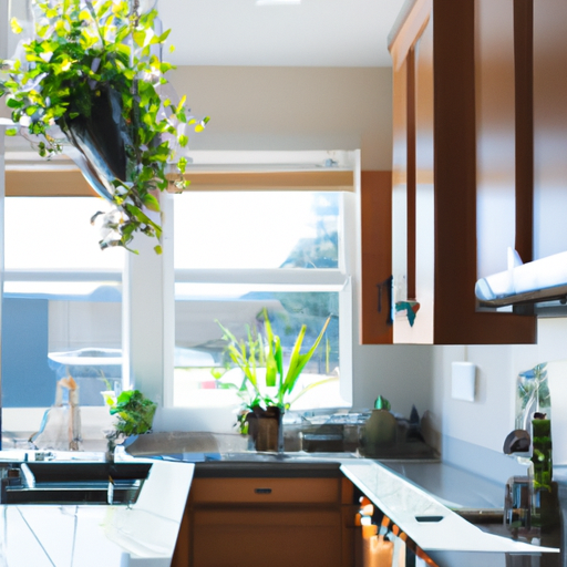 Eco-friendly kitchen with indoor plants and natural materials