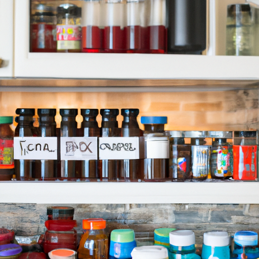 Neatly organized kitchen shelves with labeled jars in Austin home